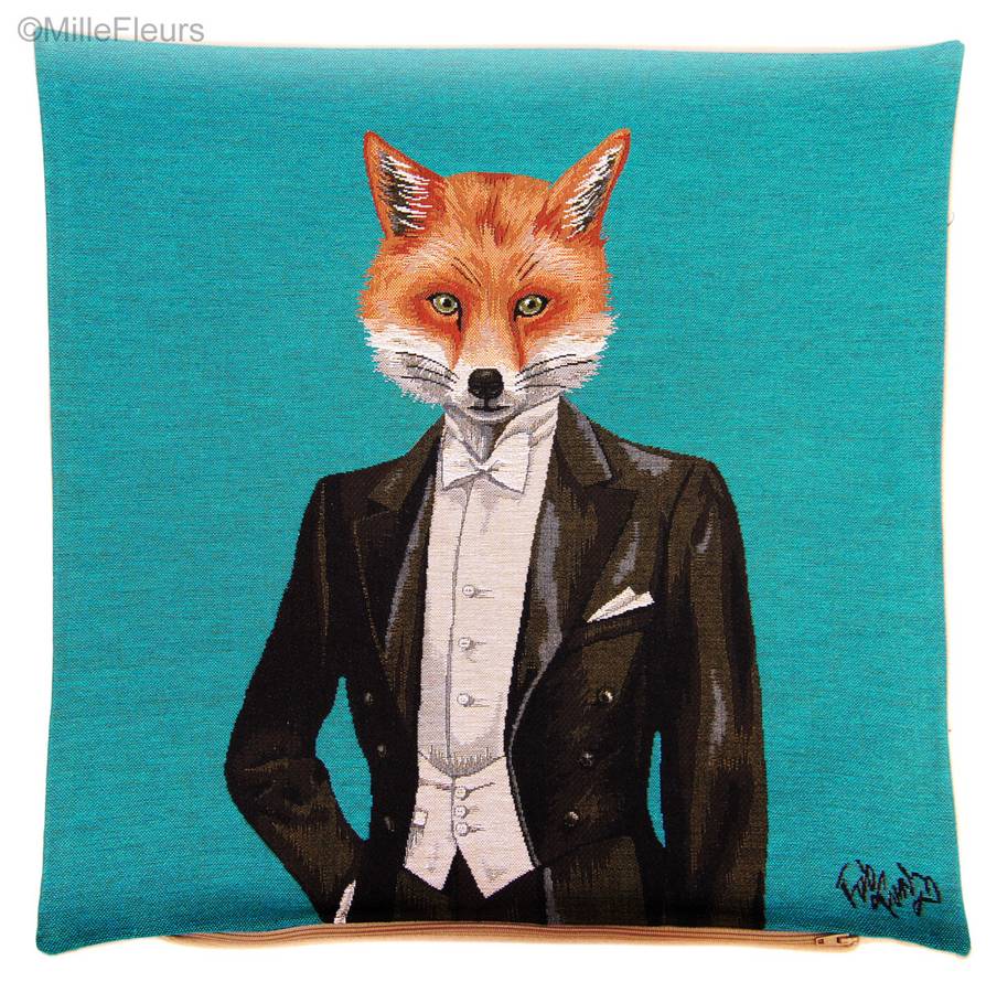 Dressed Fox Tapestry cushions Foxes - Mille Fleurs Tapestries