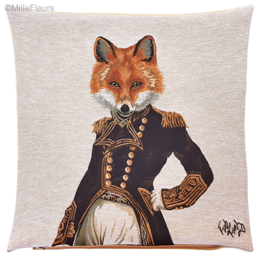 Fabulous Fox, beige Tapestry cushions Foxes - Mille Fleurs Tapestries