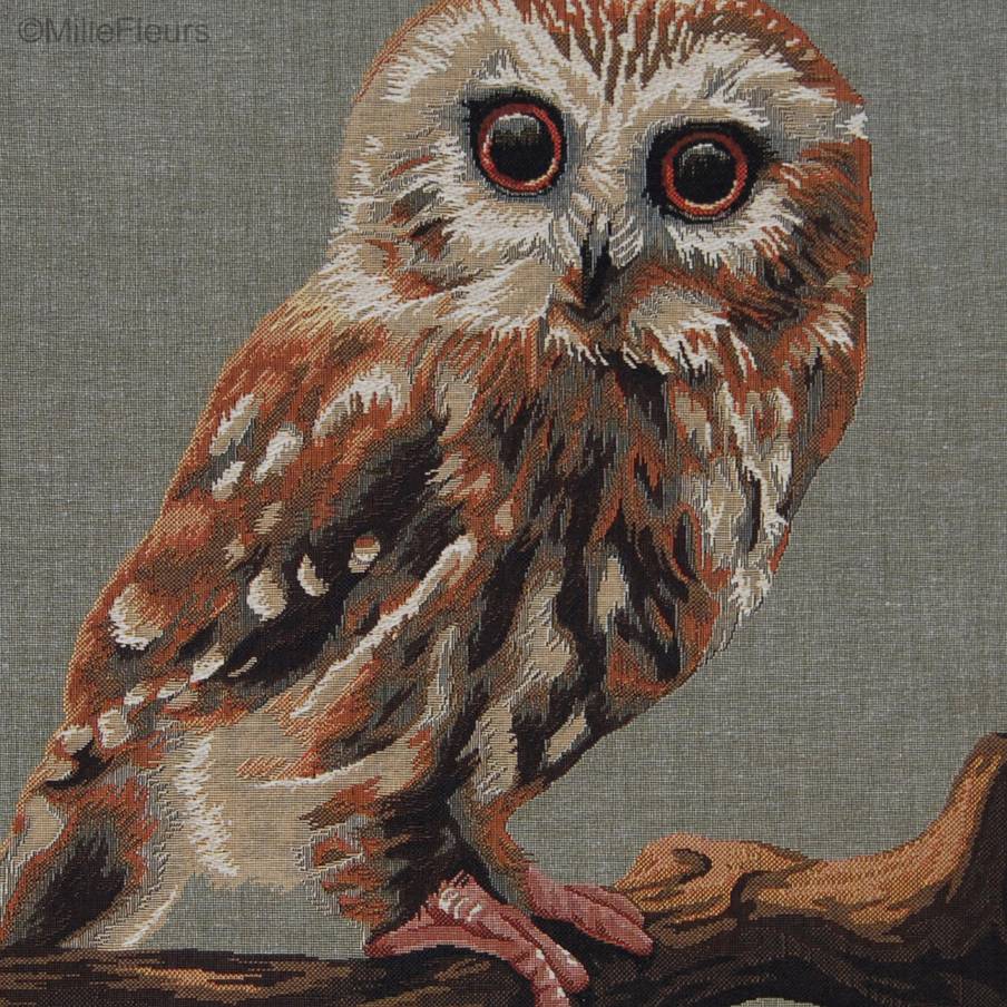 Hibou, vert/gris Housses de coussin Oiseaux - Mille Fleurs Tapestries