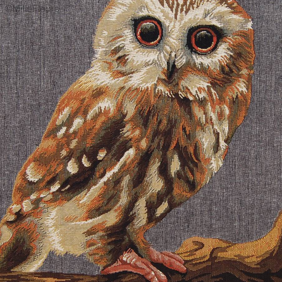 Hibou, gris Housses de coussin Oiseaux - Mille Fleurs Tapestries
