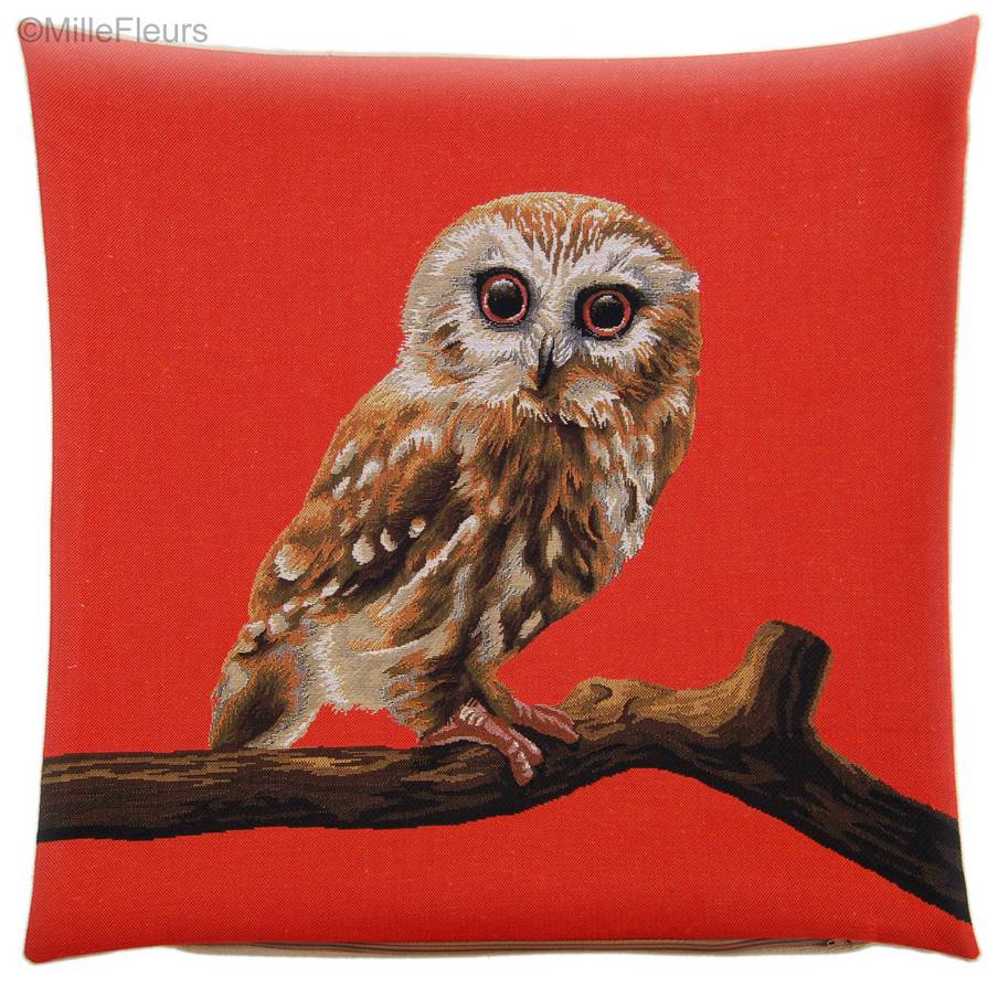 Owl, red Tapestry cushions Birds - Mille Fleurs Tapestries