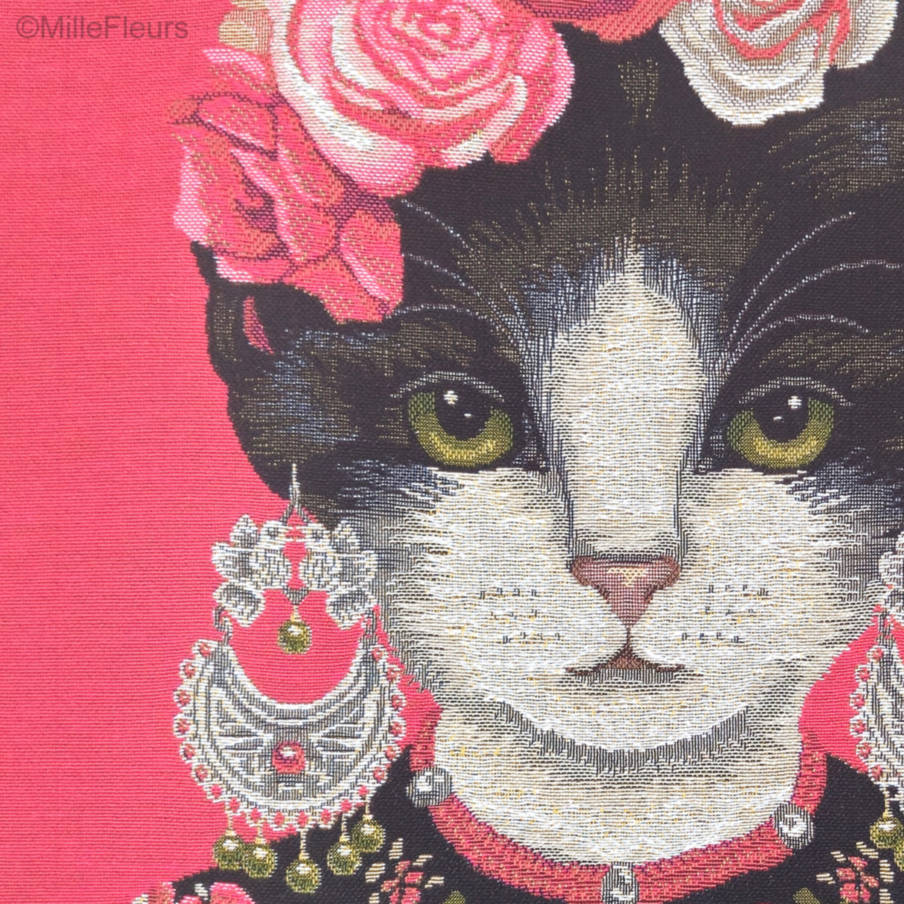 Frida Kahlo Chat, fuchsia Housses de coussin Chats - Mille Fleurs Tapestries