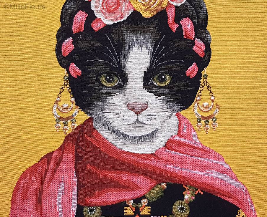 Frida Kahlo Chat, jaune Housses de coussin Chats - Mille Fleurs Tapestries