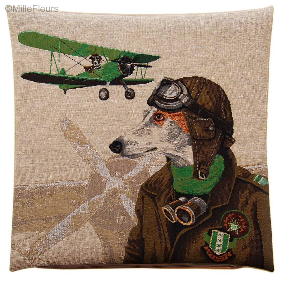 Whippet Pilot Tapestry cushions Dogs in Traffic - Mille Fleurs Tapestries