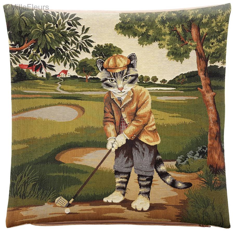 Chat joue de Golf Housses de coussin Chats - Mille Fleurs Tapestries