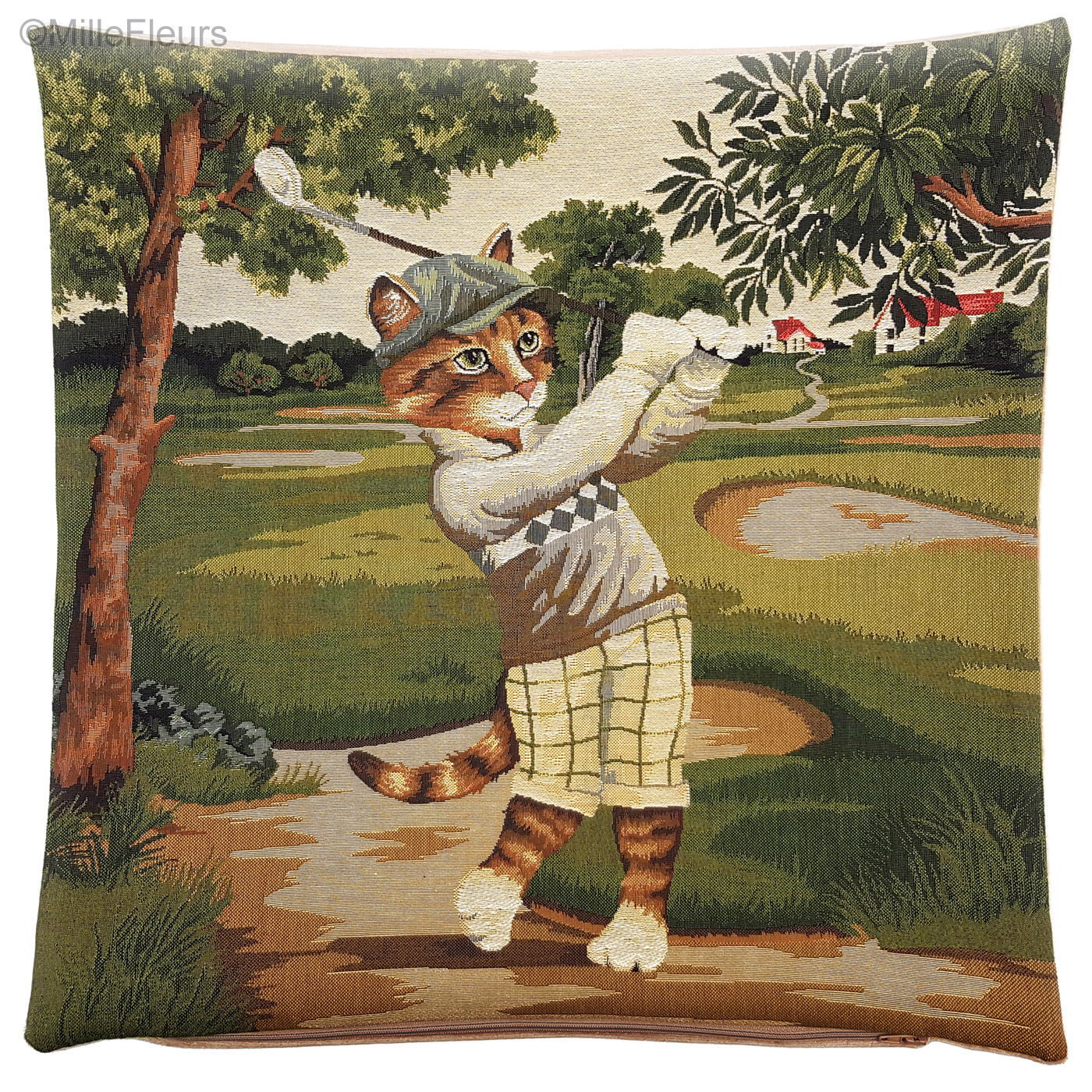 Golfing Cat - Cats - Tapestry cushions - Mille Fleurs Tapestries
