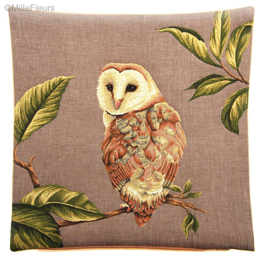 Hibou sur branche Housses de coussin Oiseaux - Mille Fleurs Tapestries