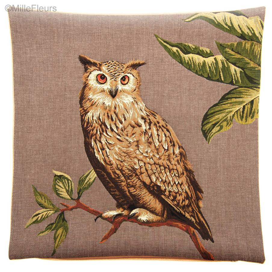 Hibou sur branche Housses de coussin Oiseaux - Mille Fleurs Tapestries