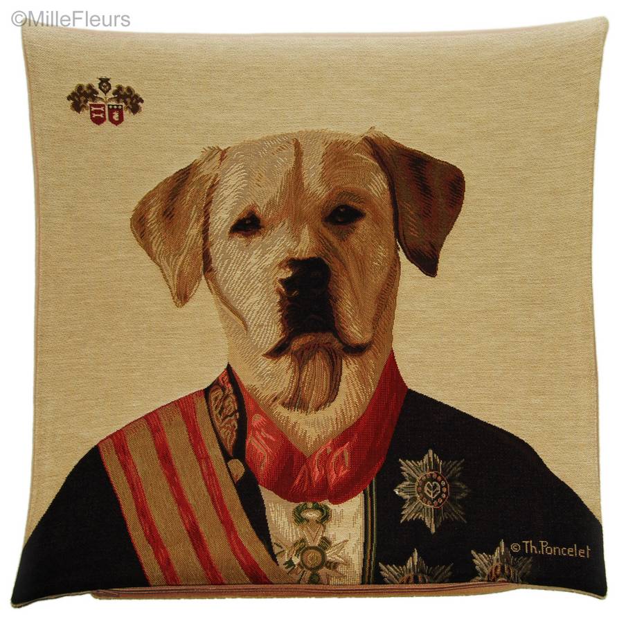 Labrador Jaune (Thierry Poncelet) Housses de coussin Chiens de Thierry Poncelet - Mille Fleurs Tapestries