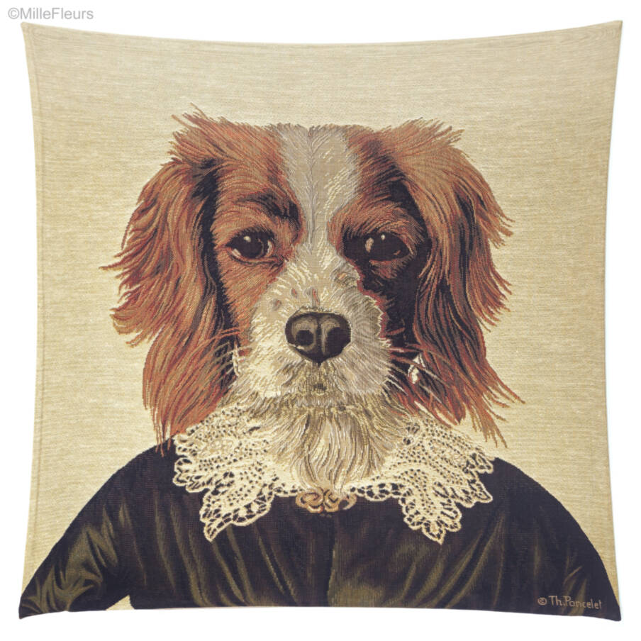 Cavalier-kingcharlesspaniël Sierkussens Honden door Thierry Poncelet - Mille Fleurs Tapestries