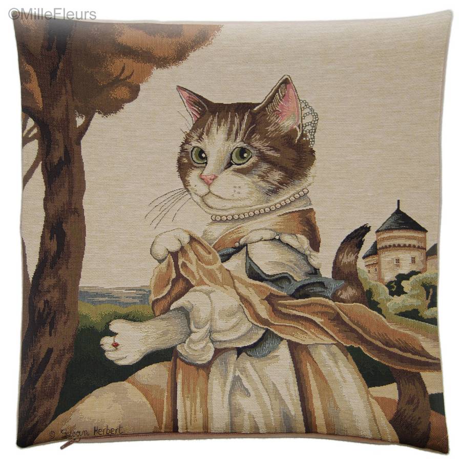 Lady Guinevere (Susan Herbert) Sierkussens Katten door Susan Herbert - Mille Fleurs Tapestries