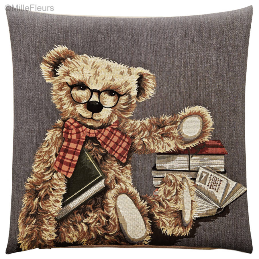 Philosophising Teddy Bear Tapestry cushions Library - Mille Fleurs Tapestries