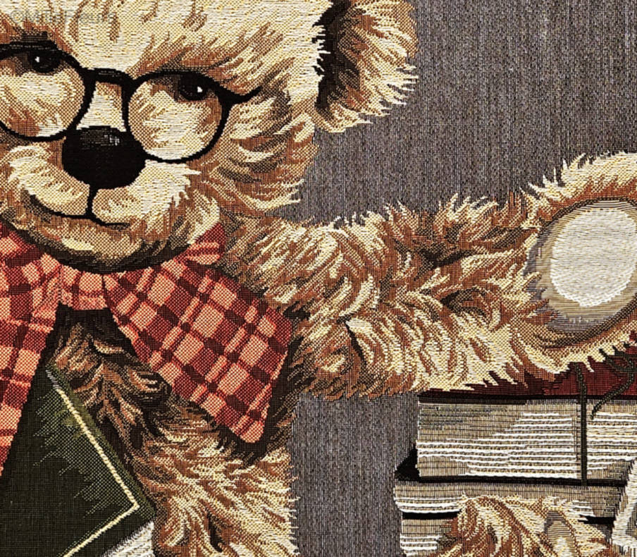 Philosophising Teddy Bear Tapestry cushions Library - Mille Fleurs Tapestries