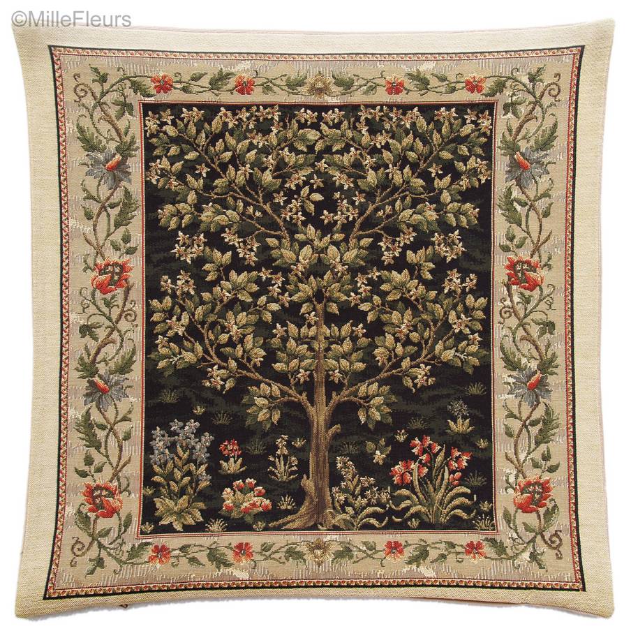 Tree of Life (William Morris), black Tapestry cushions William Morris & Co - Mille Fleurs Tapestries