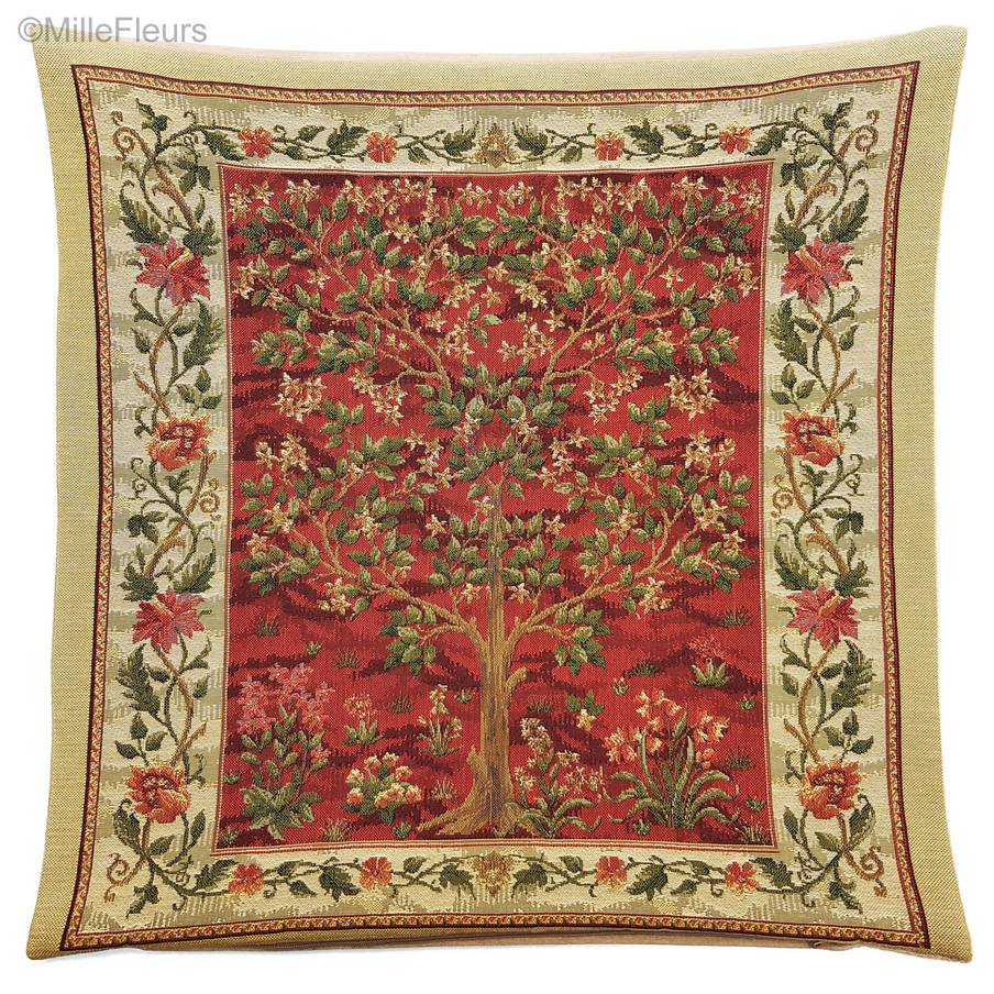 Tree of Life (William Morris), red Tapestry cushions William Morris & Co - Mille Fleurs Tapestries