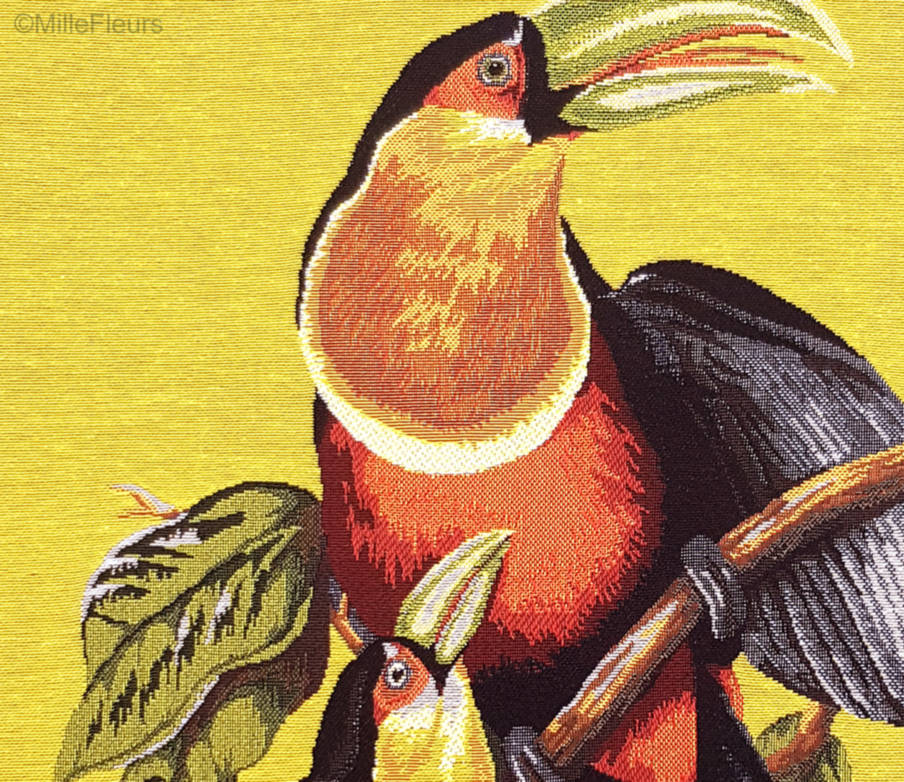 Familia Tucán, amarillo Fundas de cojín Pájaros - Mille Fleurs Tapestries