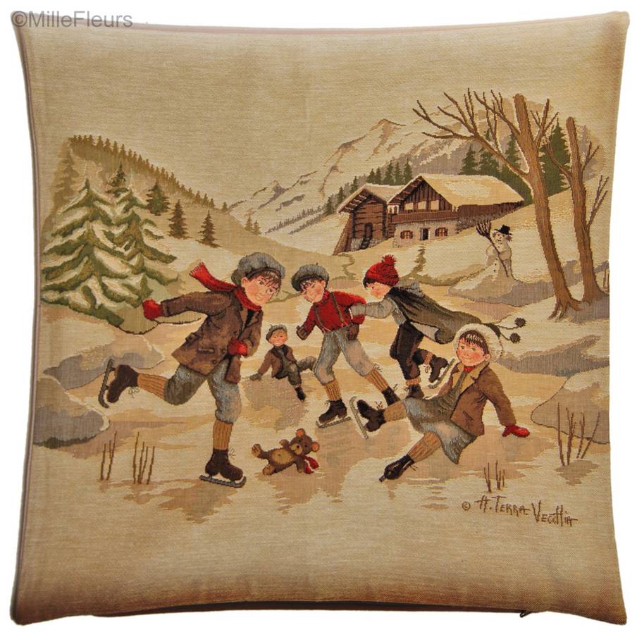 Ice Skating (Terra Vecchia) Tapestry cushions Christmas & Winter - Mille Fleurs Tapestries
