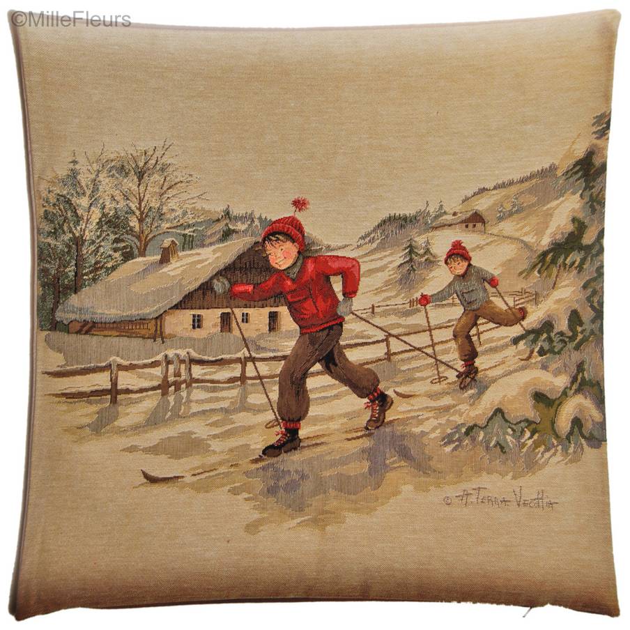 Langlaufen (Terra Vecchia) Kussenslopen Kerstmis en Winter - Mille Fleurs Tapestries
