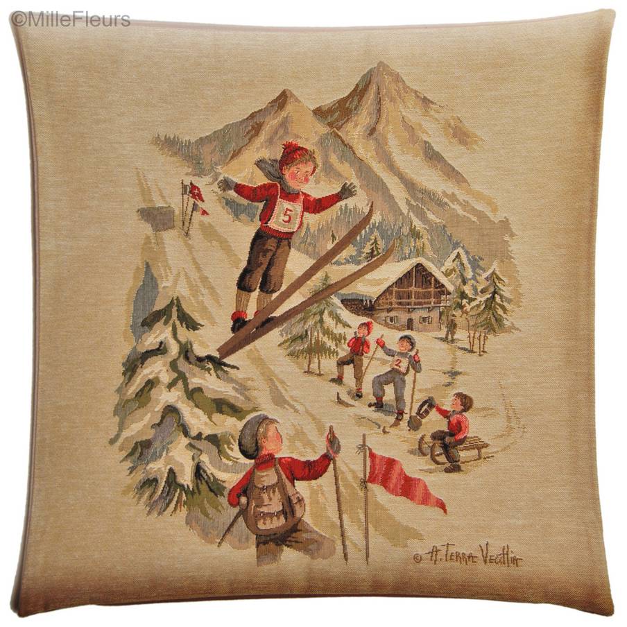 Ski Jumping (Terra Vecchia) Tapestry cushions Christmas & Winter - Mille Fleurs Tapestries