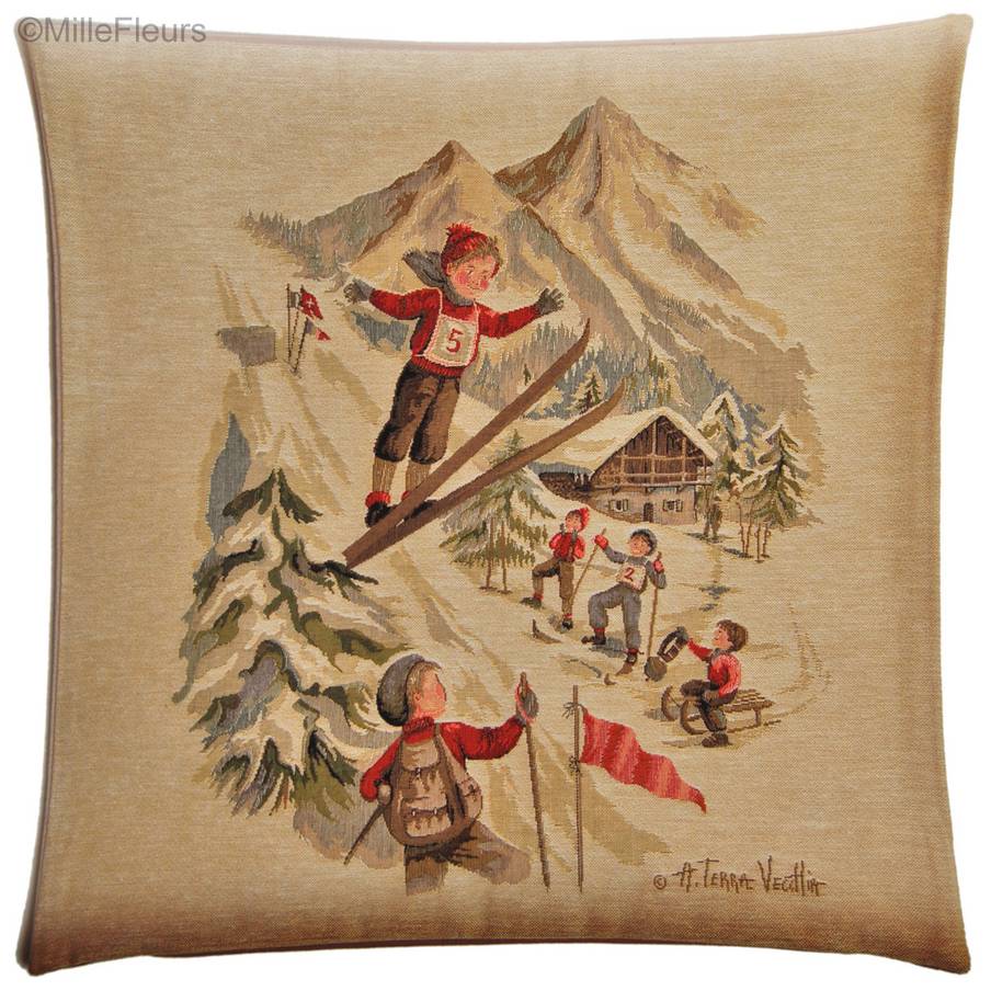 Saut à Ski Housses de coussin Noël & Hiver - Mille Fleurs Tapestries