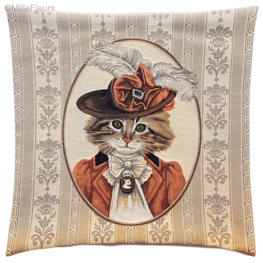 Chat Victorien Ensemble Saumon Housses de coussin Chats - Mille Fleurs Tapestries