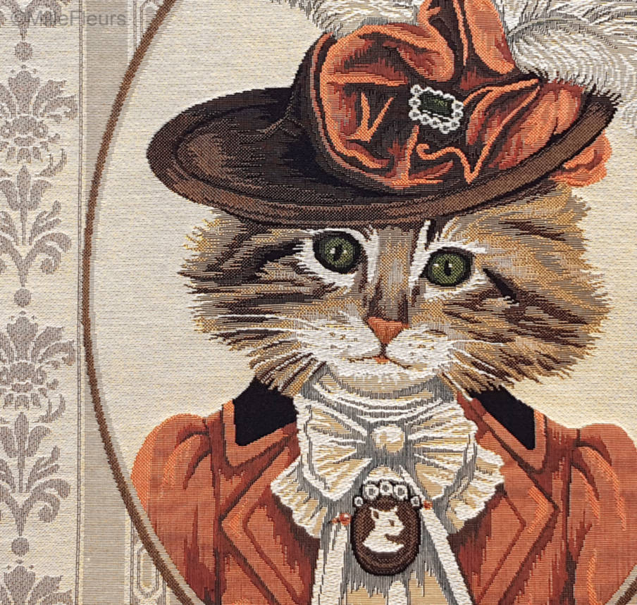 Victorian Cat Salmon Outfit Tapestry cushions Cats - Mille Fleurs Tapestries