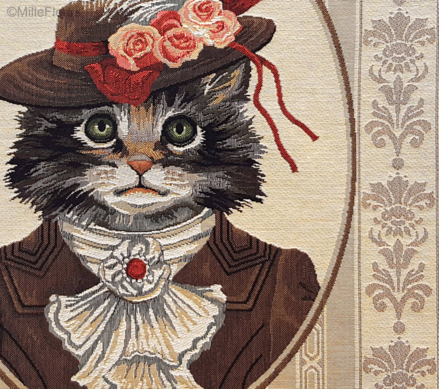 Victorian Cat Brown Outfit Tapestry cushions Cats - Mille Fleurs Tapestries