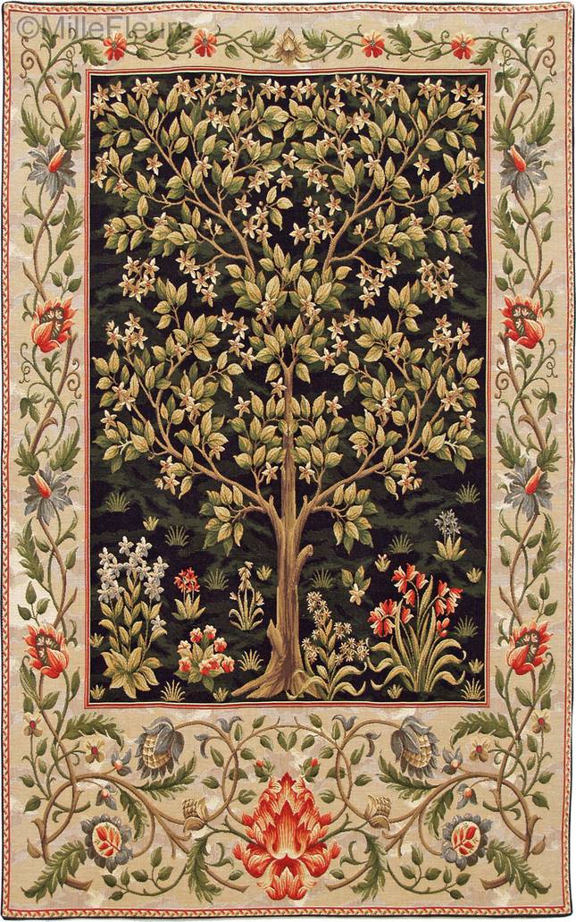Tree of Life, black Wall tapestries William Morris and Co - Mille Fleurs Tapestries
