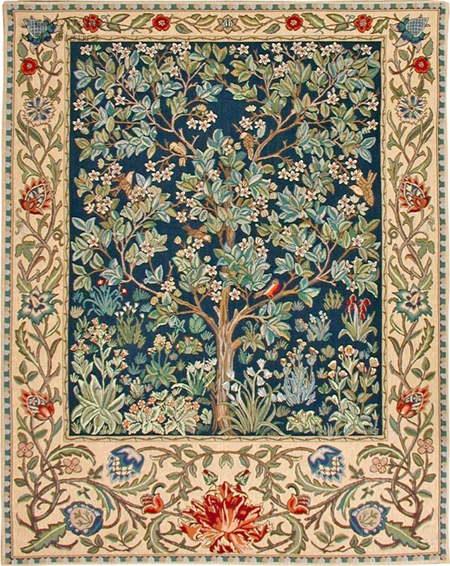Arbol de la Vida (William Morris), azul/verde Tapices de pared William Morris & Co - Mille Fleurs Tapestries