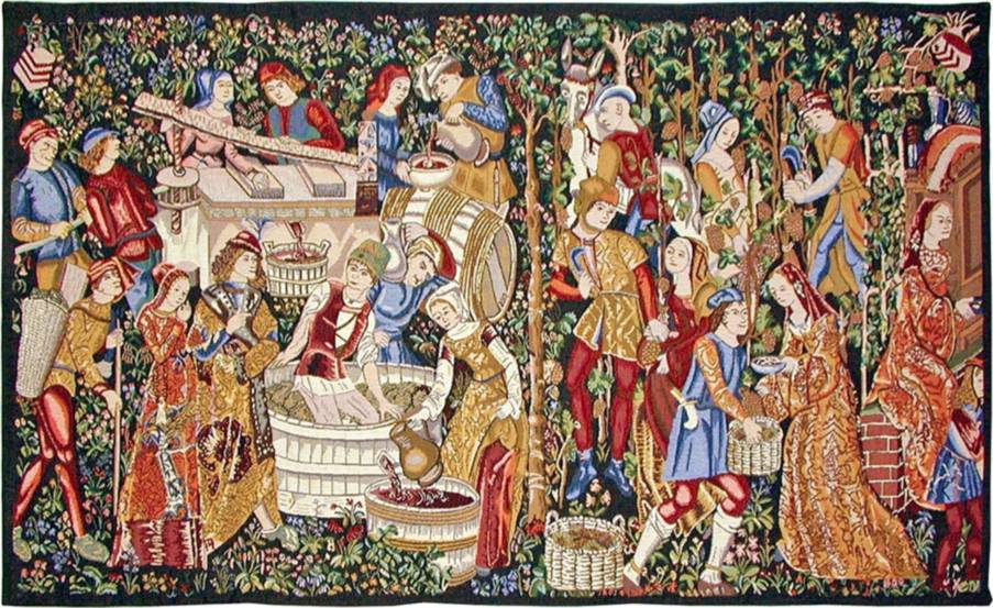 Winemakers, red Wall tapestries Grapes Harvest - Mille Fleurs Tapestries