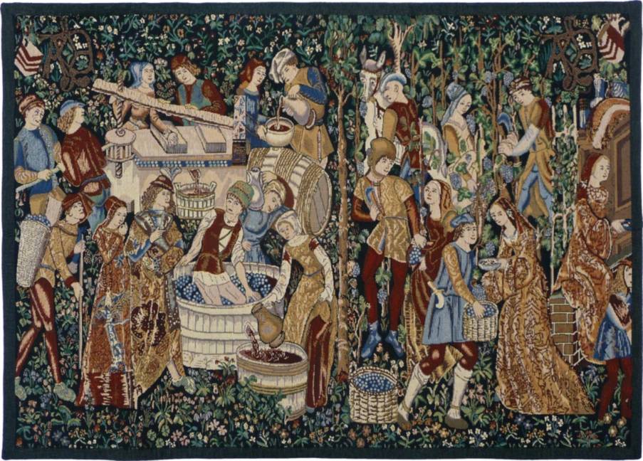 Wijnmakers, antique Wandtapijten Wijnoogst - Mille Fleurs Tapestries