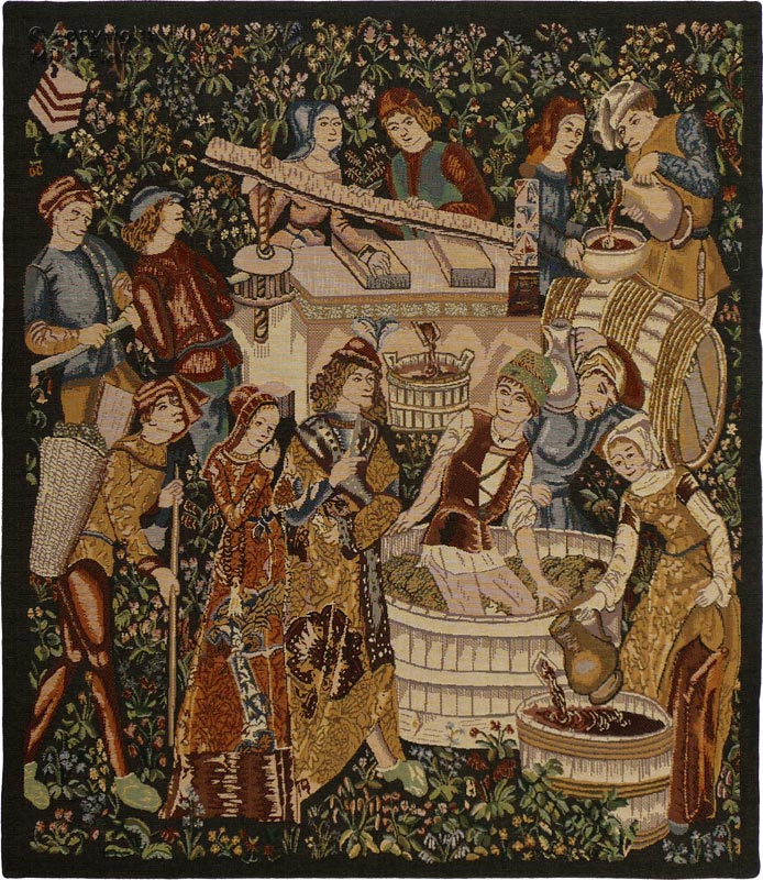 Wine Press, antique Wall tapestries Grapes Harvest - Mille Fleurs Tapestries