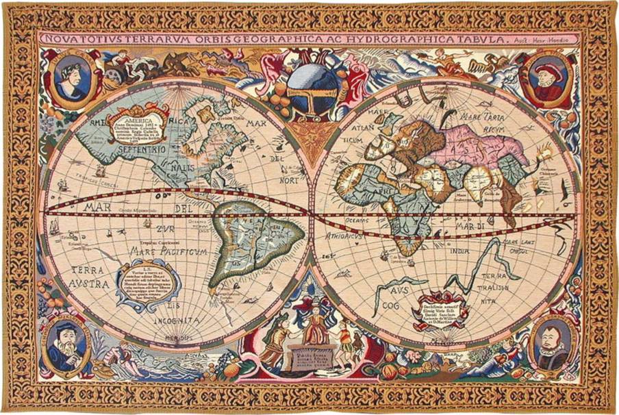 Mercator Map by Hondius Wall tapestries Maps and Nautical - Mille Fleurs Tapestries