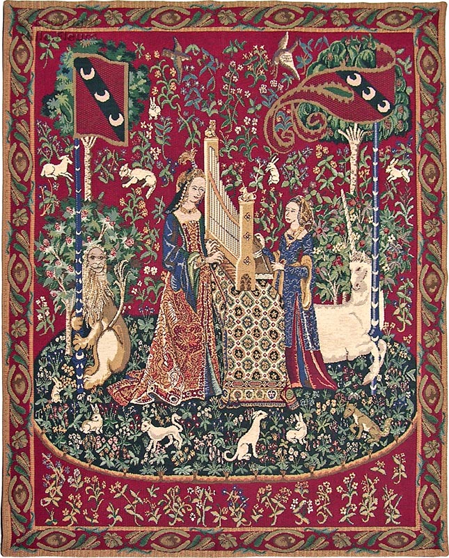L'Ouïe Tapisseries murales Dame à la Licorne - Mille Fleurs Tapestries