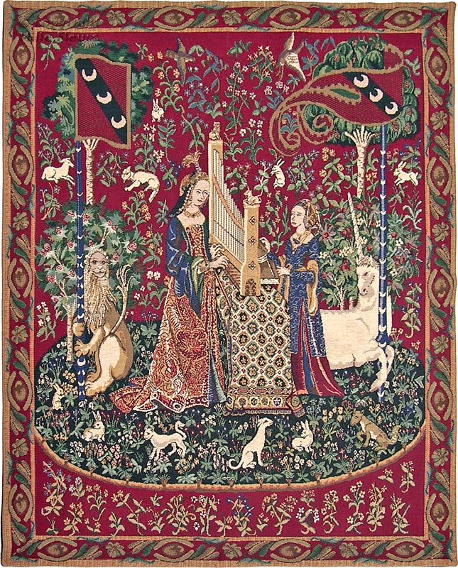 Het Gehoor Wandtapijten Dame en de Eenhoorn - Mille Fleurs Tapestries