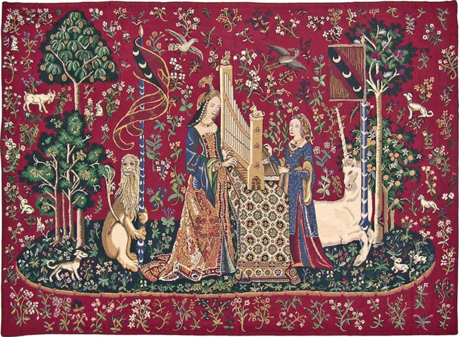 Het Gehoor Wandtapijten Dame en de Eenhoorn - Mille Fleurs Tapestries