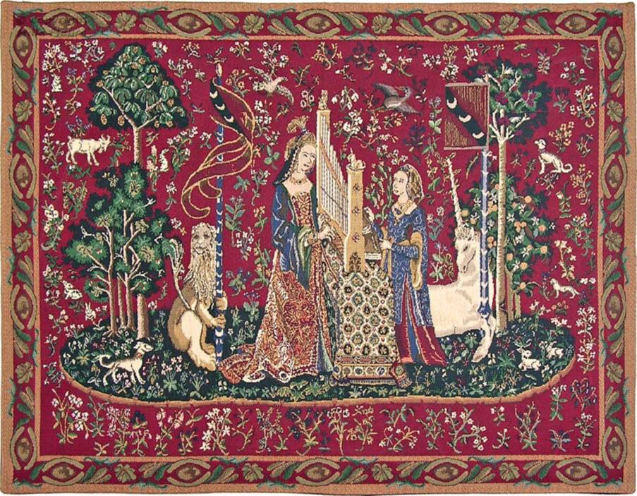 L'Ouïe Tapisseries murales Dame à la Licorne - Mille Fleurs Tapestries