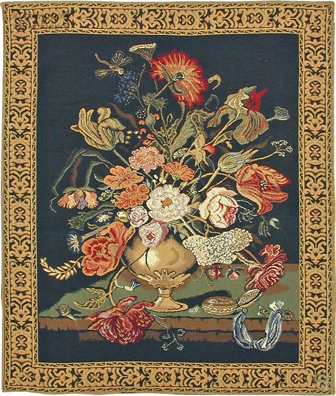 Mignon Bouquet, black Wandtapijten Bloemstukken - Mille Fleurs Tapestries