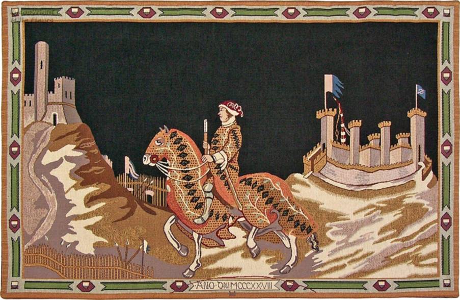 Chevalier de Siena, black Tapisseries murales Chevaliers Médiévaux - Mille Fleurs Tapestries