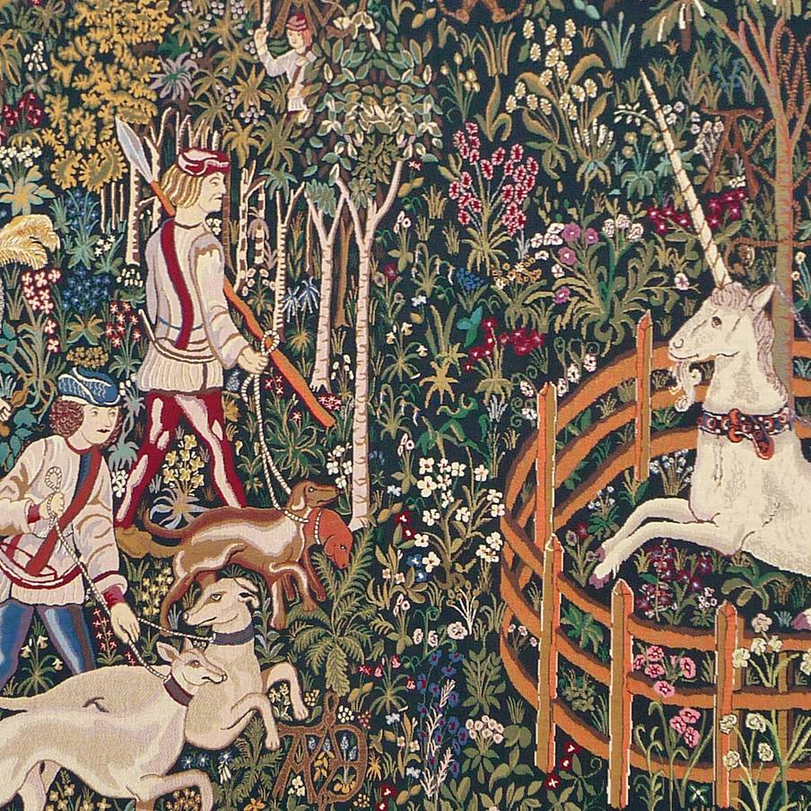 Eenhoorn in Gevangenschap Wandtapijten Jacht op de Eenhoorn - Mille Fleurs Tapestries