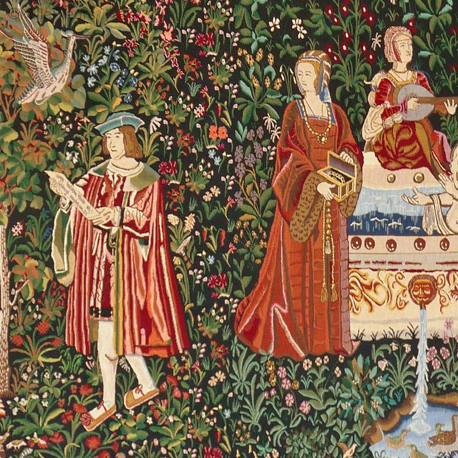 Reading in Garden Wall tapestries Other Medieval - Mille Fleurs Tapestries