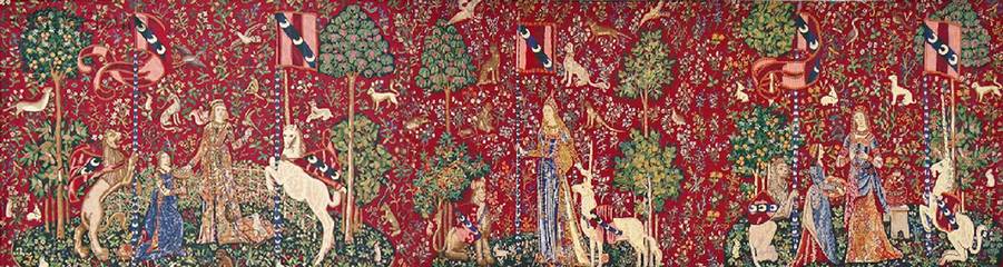 Smaak, Gevoel en Reuk Wandtapijten Dame en de Eenhoorn - Mille Fleurs Tapestries