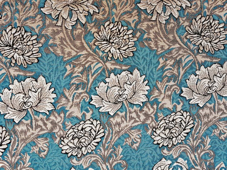 Chrysanthemum (William Morris), turquoise Plaids & Tafelkleden William Morris and Co - Mille Fleurs Tapestries