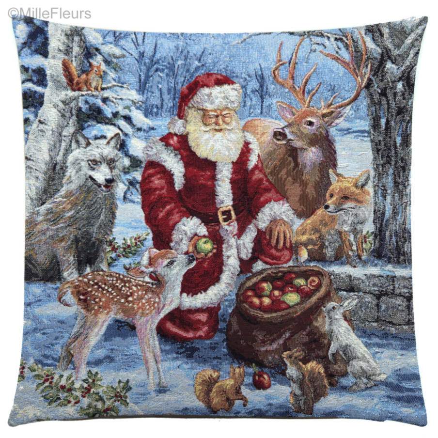 Santa Claus Feeding Forest Animals Tapestry cushions Christmas & Winter - Mille Fleurs Tapestries