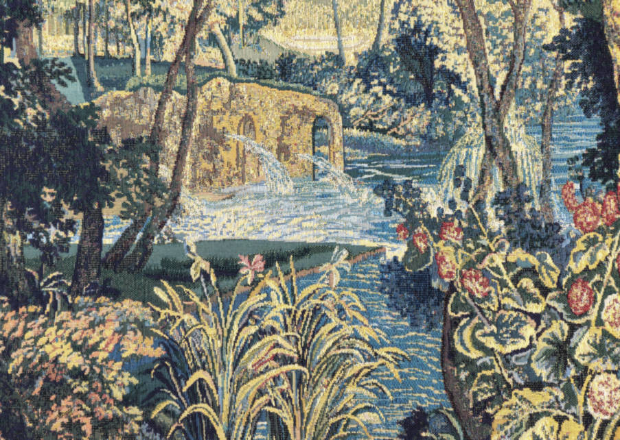 Rivier met Waterval en Fontein Wandtapijten Verdures - Mille Fleurs Tapestries