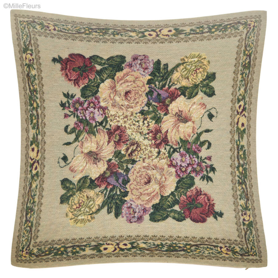 Bouquet, beige Sierkussens Bloemen klassiek - Mille Fleurs Tapestries