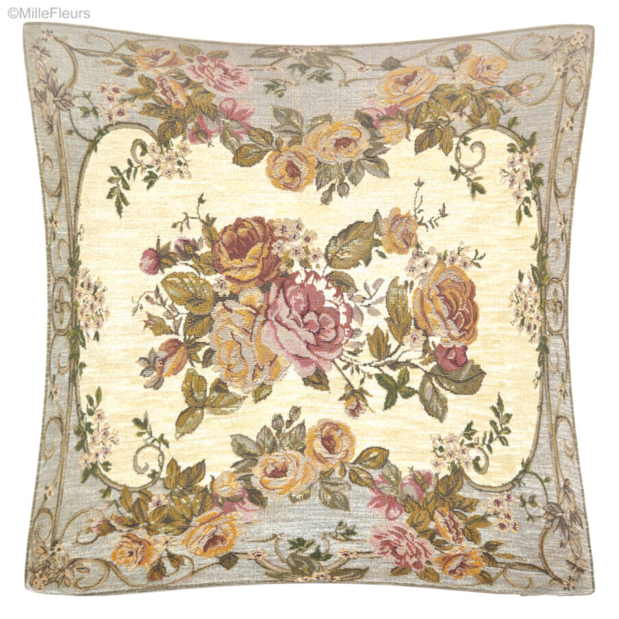 Vermont, ivoor/grijs blauw Sierkussens Bloemen klassiek - Mille Fleurs Tapestries