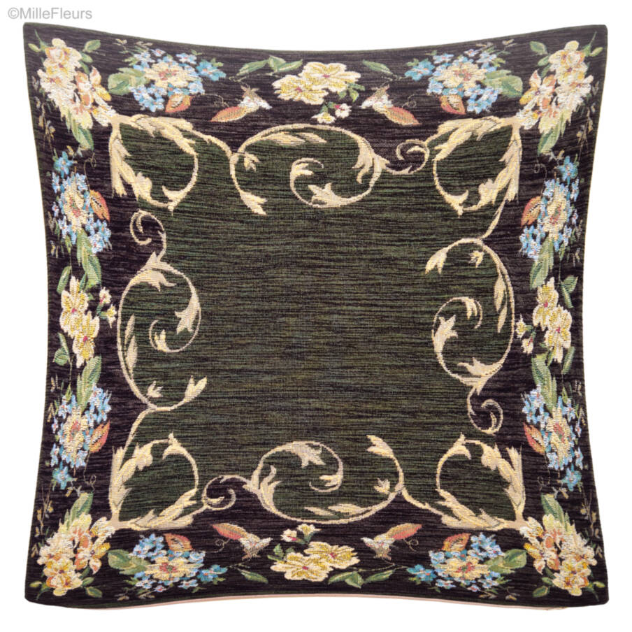 Zitta, dark green Tapestry cushions Classic Flowers - Mille Fleurs Tapestries