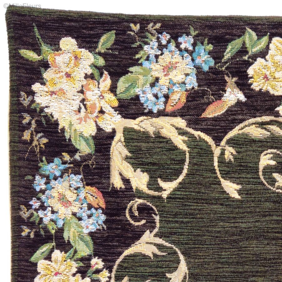 Zitta, dark green Tapestry cushions Classic Flowers - Mille Fleurs Tapestries