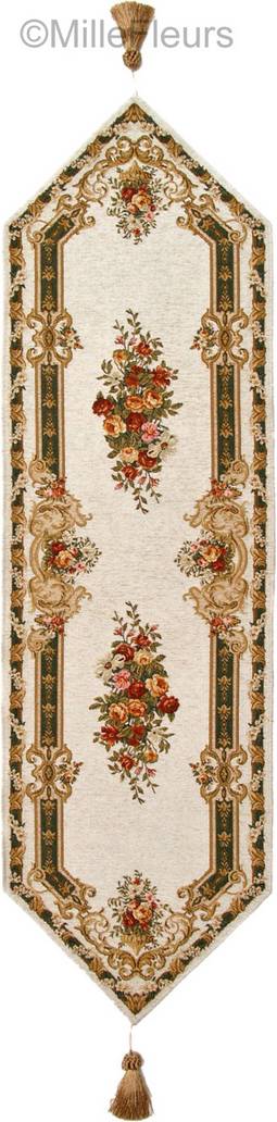 Celina, wit en donkergroen Tafellopers Traditioneel - Mille Fleurs Tapestries